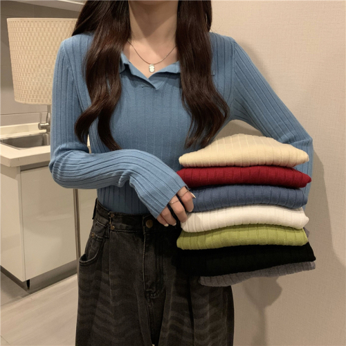 Real shooting and real price autumn new slim polo collar bottomed Pullover Sweater bottomed sweater long sleeve Lapel sweater