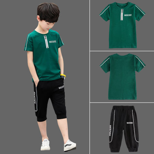 Children's wear boys' summer suit 2020 children's Summer Boys' short sleeve middle and large children's sports Korean version leisure two piece set