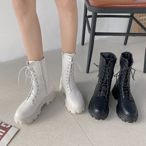 White Martin boots women's summer thin fashion cool thick soled locomotive boots net red thin boots British wind tube boots