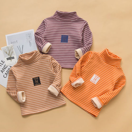 Children's baby autumn and winter top boys and girls Plush thickened high collar long sleeve T-shirt children's warm bottoming shirt
