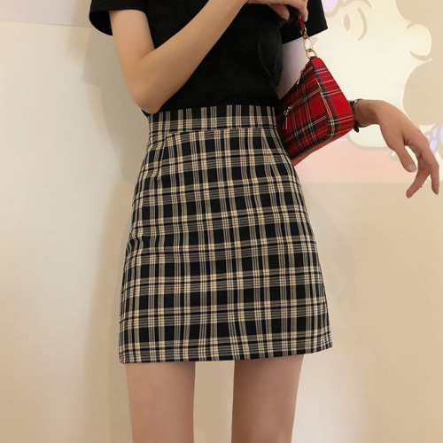Real photo real price ~ New plaid skirt with high waist and thin A-line skirt temperament with hip skirt