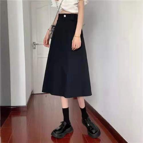 Cool silk cotton skirt women's spring and autumn versatile a-word high waist slim ins fashion students loose large elastic waist umbrella skirt