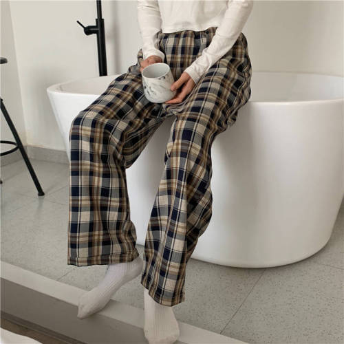 Plaid pants for female students Korean loose 2020 summer new high waist thin wide leg SLIM STRAIGHT casual pants