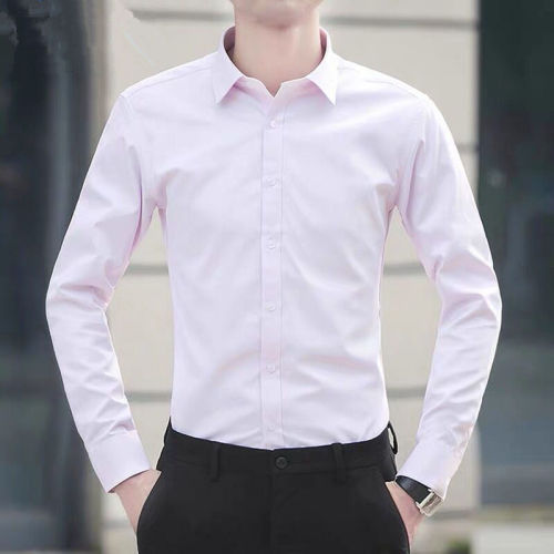 Spring and summer long sleeve pure white shirt men's work dress business Korean casual slim short sleeve lining men's clothes