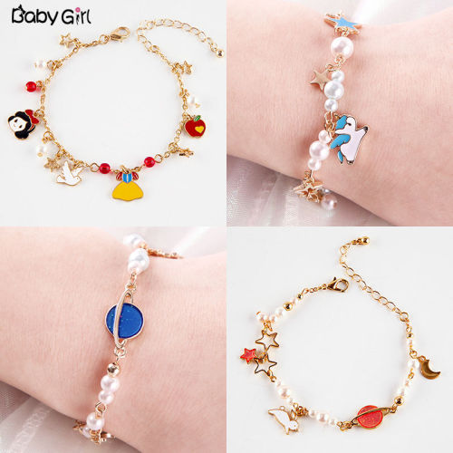 Korean pearl cartoon chain girl student simple alloy bracelet lovely net red girl flower Anklet