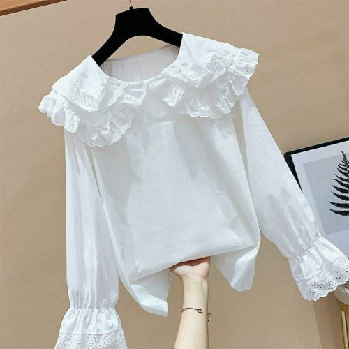 Girl's small fresh Lace Baby collar shirt 2020 new foreign style bottom white shirt girl spring and summer top
