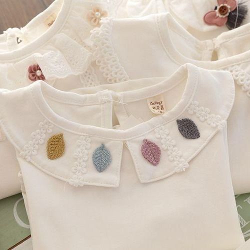 Girl's autumn and winter white base coat little girl's children's baby collar top baby's baby long sleeve T-shirt