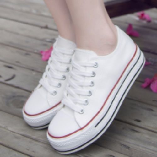 Spring and summer white sneakers women's Korean version of thick soled canvas shoes low top sports casual lace up increases the trend of single shoes