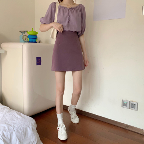 Real photo real price ~ 2020 summer new gentle temperament purple high waist A-line short skirt for kids to cover crotch and show thin