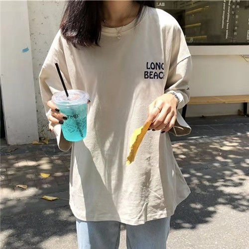 Half sleeve short sleeve female student Korean fashion loose and versatile summer medium sleeve T-shirt