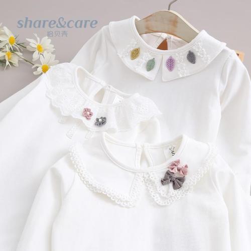 Girl's autumn and winter white base coat little girl's children's baby collar top baby's baby long sleeve T-shirt