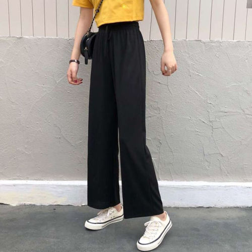 2020 spring and autumn Korean new high waisted slim versatile wide leg pants drop feeling black straight nine point casual pants for women