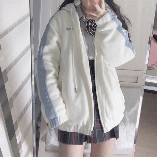 Protected girl lovely color matching embroidered letter warm zipper jacket cotton jacket with cotton thickening
