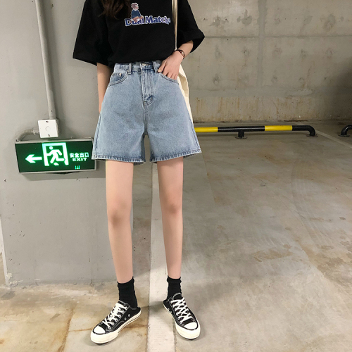 Real photo real price Korean version simple two color denim shorts High Waist Wide Leg Pants