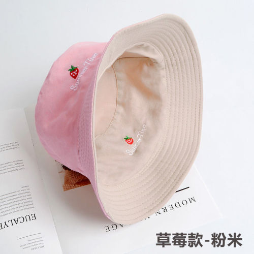 Children's Korean version of small daisy fisherman's hat double faced student male summer autumn winter sunshade Japanese embroidered basin hat