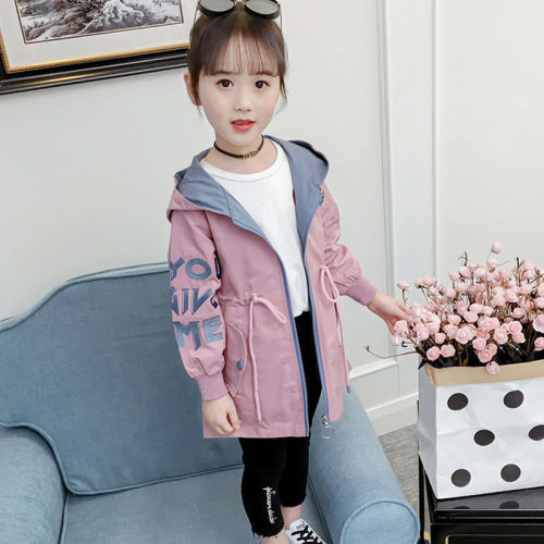 Girls' spring and autumn windbreaker 2020 new Korean medium long children's women's foreign style thickened coat