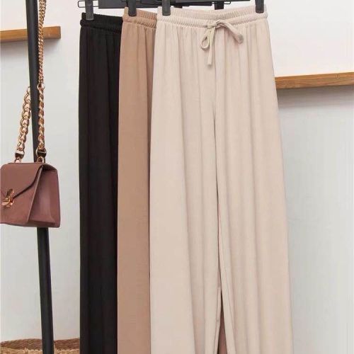Ice silk wide leg pants women spring and autumn new high waisted down casual pants female students Korean loose thin straight pants