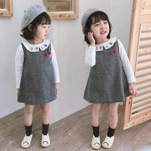 Girl's autumn and winter white base coat little girl's children's baby collar top baby's baby long sleeve T-shirt