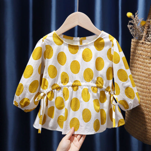 Girl's shirt spring and autumn 2020 new Korean spring dress little girl's long sleeve Polka Dot Shirt girl's top