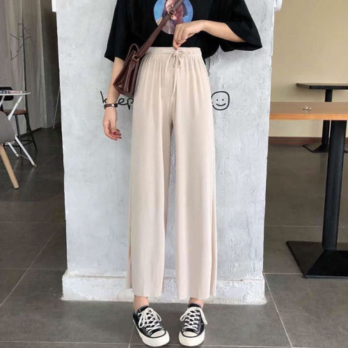 2020 spring and autumn Korean new high waisted slim versatile wide leg pants drop feeling black straight nine point casual pants for women