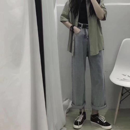 High waist slim straight tube versatile jeans women's fall / winter 2020 new Korean version of students' loose dad pants