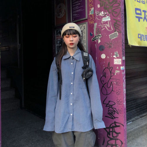 Autumn 2020 new long sleeve shirt female student Korean loose solid shirt Hong Kong Style versatile BF coat fashion