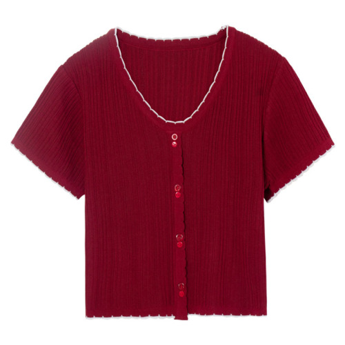 Summer 2020 new BM style knitwear short sleeve t-shirt female slim short sweet top design sense Female Minority