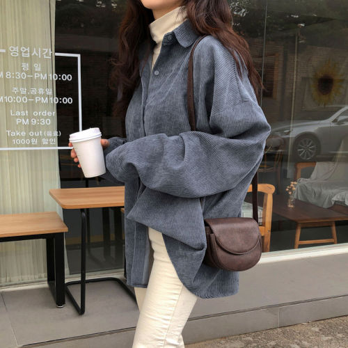 Corduroy coat Long Sleeve autumn Japanese girl lazy 2020 loose shirt