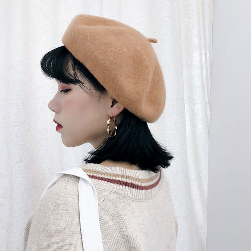 Beret female Korean student Lovely Japanese autumn and winter versatile woolen cloth retro pumpkin bud painter hat