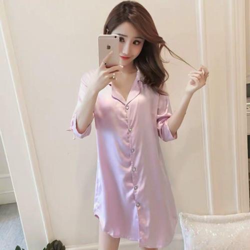 Sexy white shirt pajamas women's autumn big size emotional clothes extremely attractive medium length loose boyfriend style nightdress