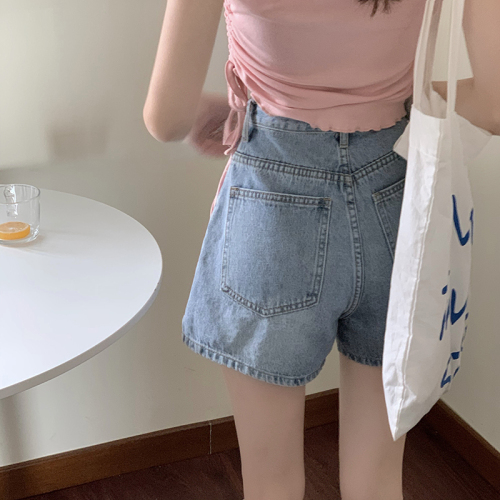 Real shot spring and summer split high waist jeans women's loose and versatile student shorts