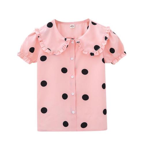 Girls' summer new wave point shirt middle school children's short sleeve top baby collar Summer Dress Girls' shirt