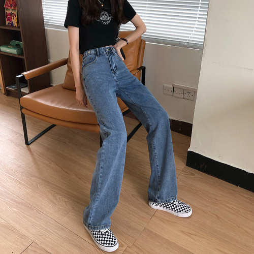 Real shot real price waist adjustable ~ version excellent thin high waist denim pants straight tube mop