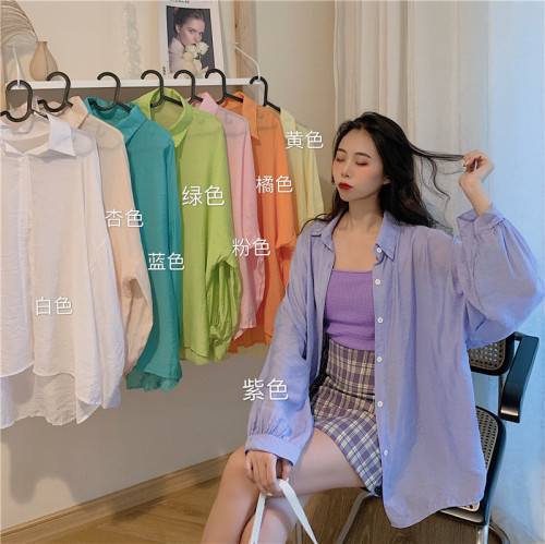 Real photo, real price, Korean purple shirt, women's design sense, small crowd, thin sun proof shirt, shirt and coat