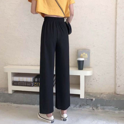 2020 spring and autumn Korean new high waisted slim versatile wide leg pants drop feeling black straight nine point casual pants for women