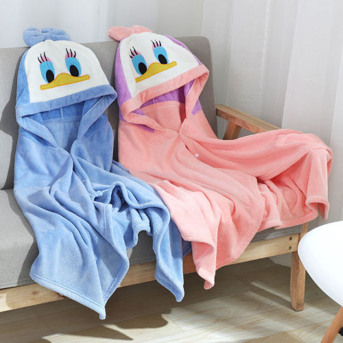 Newborn baby bath towel children's Cape CAP baby bathrobe coral velvet is super soft than pure cotton, water absorption and quick drying