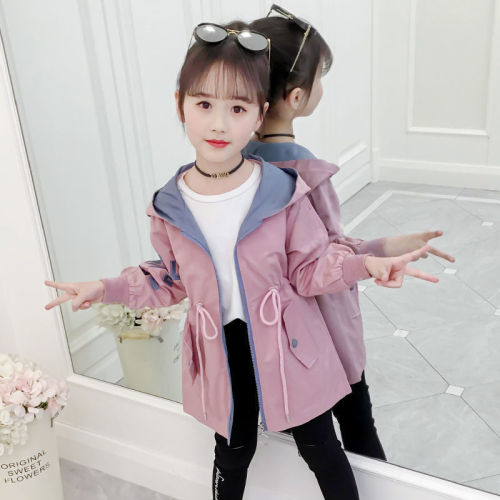 Girls' spring and autumn windbreaker 2020 new Korean medium long children's women's foreign style thickened coat