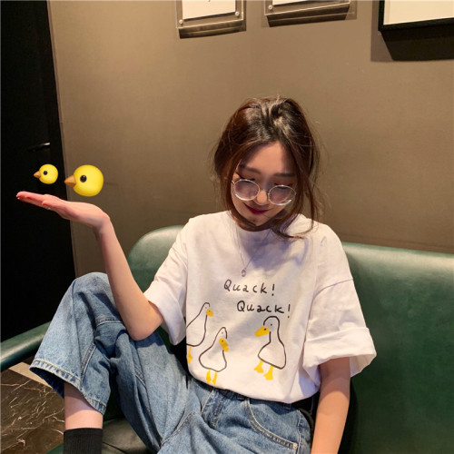 Loose Korean thin duck printed short sleeve T-shirt with foreign style and versatile