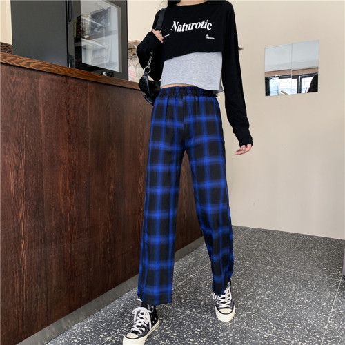 Real shot 2020 new black and white plaid trousers women's loose legged spring and autumn high waist SLIM STRAIGHT pants
