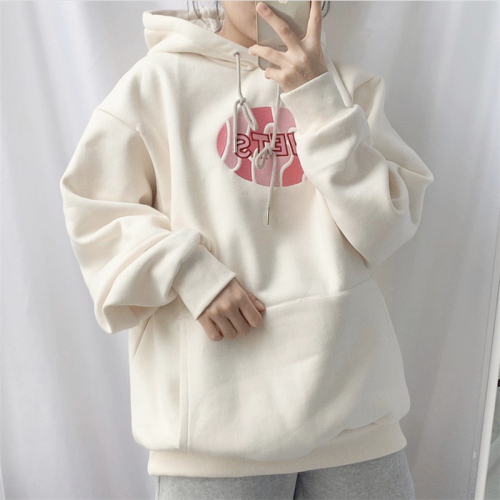 Protected ~ retro college girl embroidered eggshell letter Hoodie sweater autumn winter Plush Korea