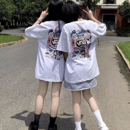 Cotton short sleeve T-shirt women 2020 summer new Korean student loose casual graffiti printed half sleeve top ins