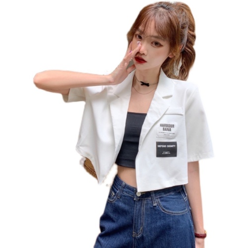 White short sleeve suit coat women's summer wear new thin style fashion design short style small suit