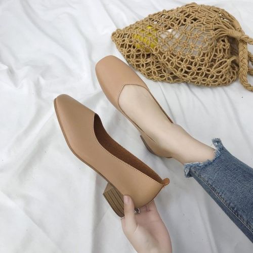 Women's thick heel single shoes women's new fall 2020 Korean version women's middle heel square head short mouth versatile retro granny shoes children