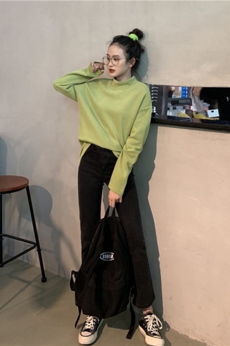 Real price ~ Korean new solid color half high collar long sleeve T-shirt
