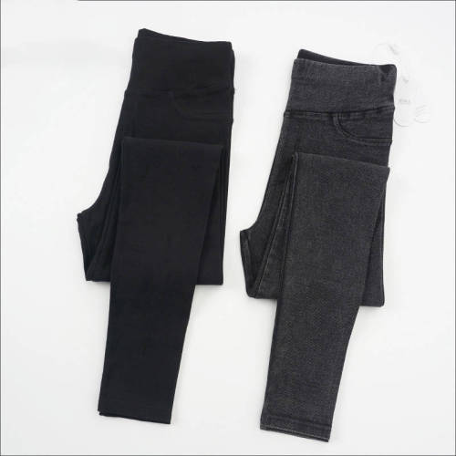 [four pockets in front and back] Plush denim leggings, pencil pants, slim Capris, women's pants