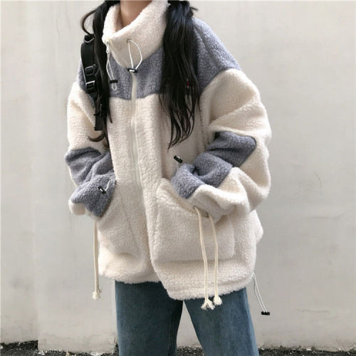 Lamb Plush coat women's fashion winter ins Korean student loose and thickened cotton padded jacket new versatile Plush sweater