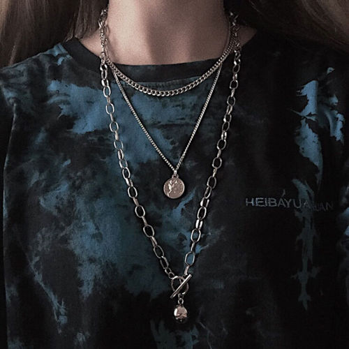 Fashion brand Necklace women ins net Red Hip Hop men's necklace sweater chain personality cool multi-layer decoration accessories
