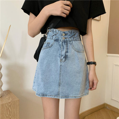 Summer Korean version ins design sense high waist denim short skirt for women showing thin A-line skirt for students