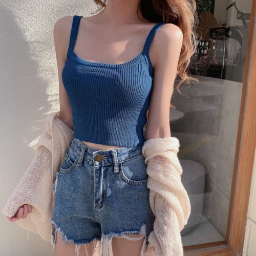 Real price and real shooting autumn summer Korean version slim fit and versatile knitted suspender short vest bottomed out for women