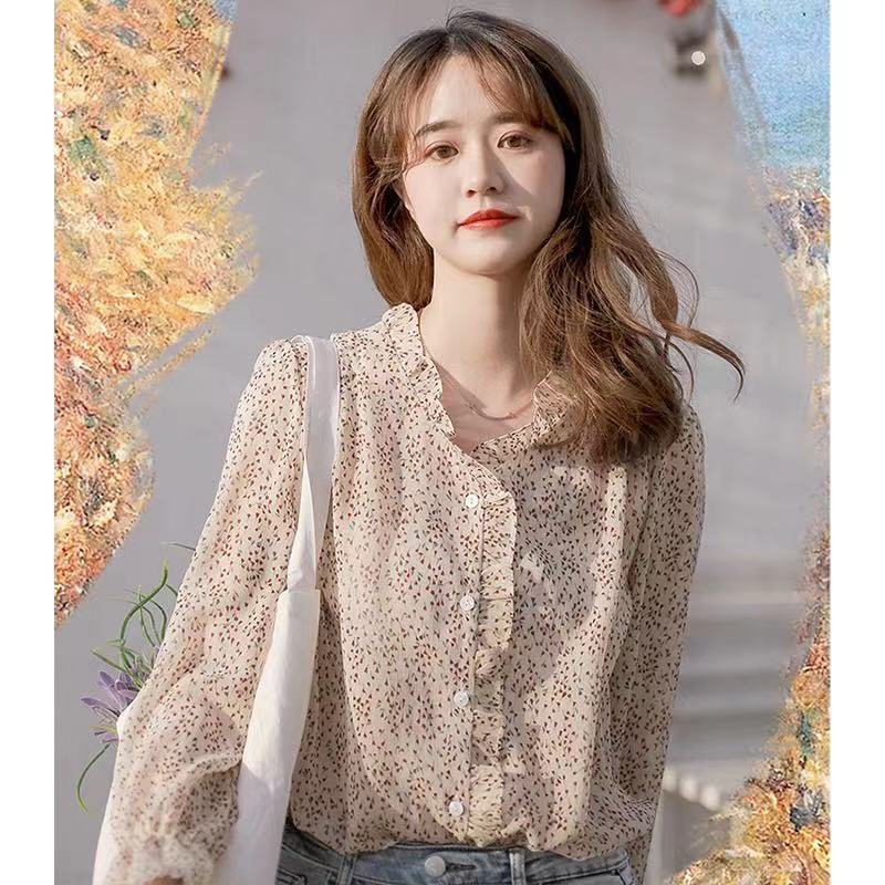 Small Floral Chiffon Blouse women's autumn 2021 new temperament long sleeve shirt foreign style blouse